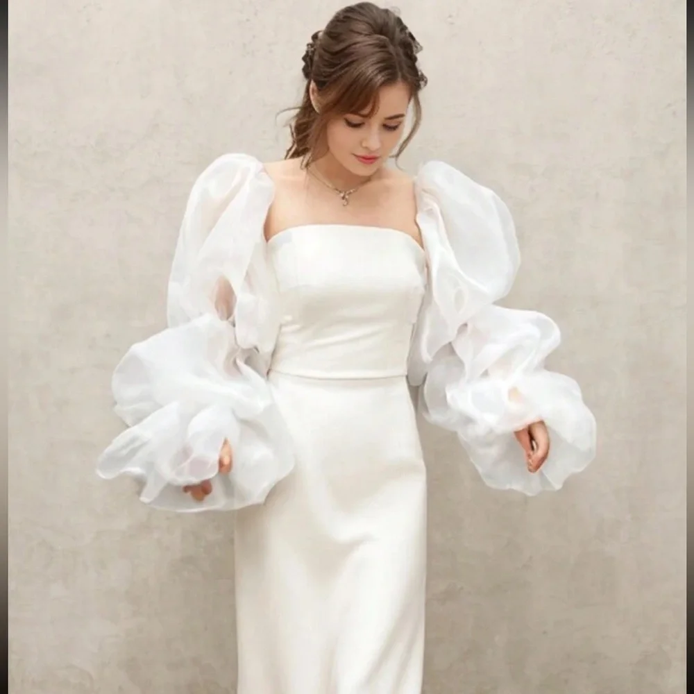 Elegant Black Organza 3 Tier Puff, Exaggerated Wedding Formal Sleeve